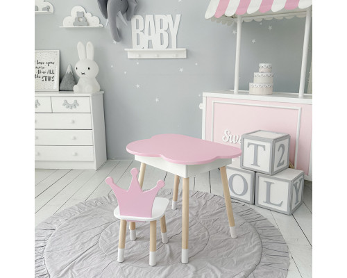 Столик облачко с откидной нишей 54х68х50 и стульчик корона 26.5х26х25, стол и стул в детский, белый