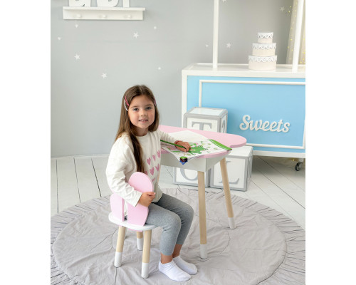Столик облачко с нишей 54х68х50 и стульчик спинка в форме бабочки 26.5х26х25, стол и стул в детскую, розовый с белым