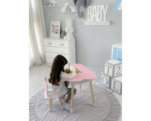 Столик облачко с нишей 54х68х50 и стульчик спинка в форме бабочки 26.5х26х25, стол и стул в детскую, розовый с белым