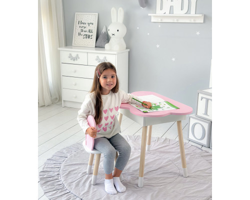 Столик облачко с нишей 54х68х50 и стульчик спинка в форме бабочки 26.5х26х25, стол и стул в детскую, розовый с белым