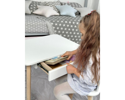 Стол прямоугольный с выдвижным ящиком 46х60х45 и стул бабочка 26.5х26х25, столик и стульчик для девчачьей комнаты, розовый с белым