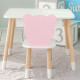 Стол прямоугольный с ящиком 46х60х45 и стул мордочка медвежонка 26.5х26х25, столик и стульчик для детской комнаты, белый с розовым