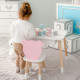 Стол прямоугольный с ящиком 46х60х45 и стул мордочка медвежонка 26.5х26х25, столик и стульчик для детской комнаты, белый с розовым