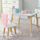 Стол прямоугольный с ящиком 46х60х45 и стул мордочка медвежонка 26.5х26х25, столик и стульчик для детской комнаты, белый с розовым