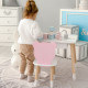 Стол прямоугольный с ящиком 46х60х45 и стул мордочка медвежонка 26.5х26х25, столик и стульчик для детской комнаты, белый с розовым