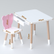 Стол прямоугольный с ящиком 46х60х45 и стул мордочка медвежонка 26.5х26х25, столик и стульчик для детской комнаты, белый с розовым