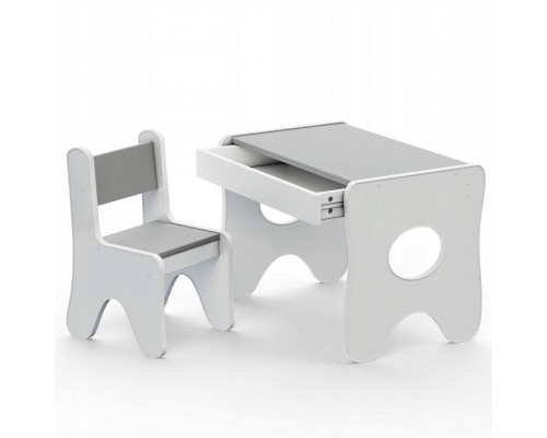 Столик и стульчик для ребенка 70×45×51, детский игральный стол и стул, белый с серым