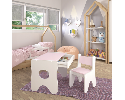 Столик и стульчик для ребенка 70×45×51, детский игральный стол и стул, белый с розовым