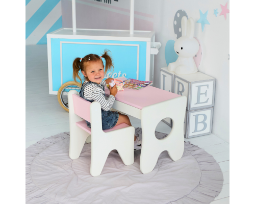 Столик и стульчик для ребенка 70×45×51, детский игральный стол и стул, белый с розовым