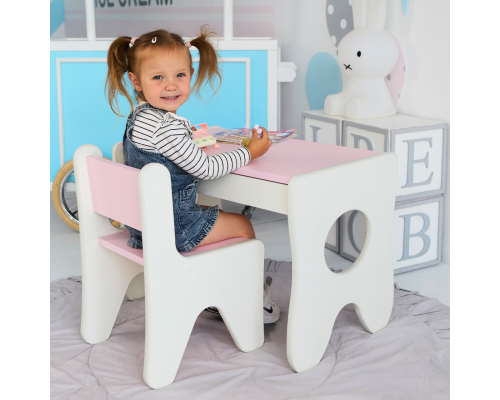 Столик и стульчик для ребенка 70×45×51, детский игральный стол и стул, белый с розовым