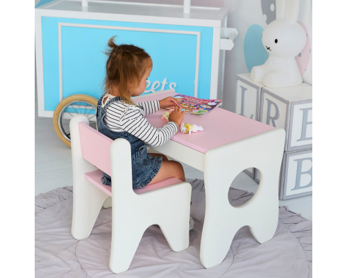 Столик и стульчик для ребенка 70×45×51, детский игральный стол и стул, белый с розовым