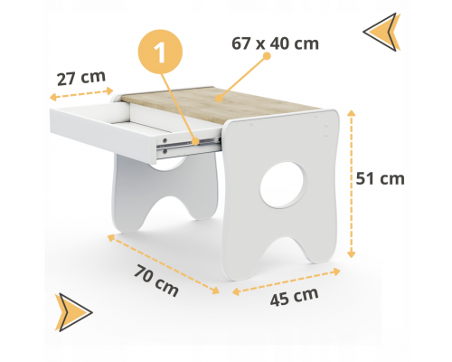 Столик и стульчик для ребенка 70×45×51, детский игральный стол и стул, белый с розовым