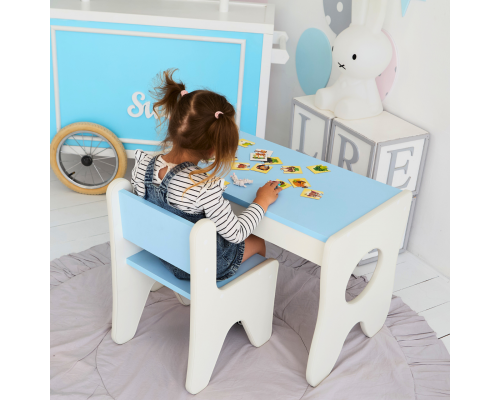 Набор детской мебели столик с ящиком и стульчик 70×45×51, стол и стул для детей, белый с голубым