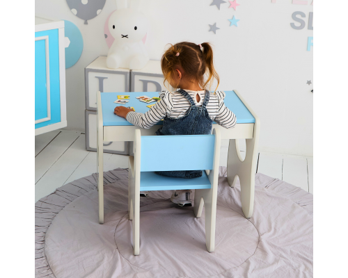 Набор детской мебели столик с ящиком и стульчик 70×45×51, стол и стул для детей, белый с голубым