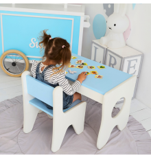 Комплект детской мебели столик и стульчик  70×45×51, стол и стул в детскую, белый с голубым