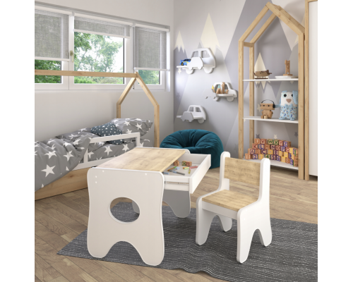 Стульчик в детскую комнату 55×37×33 детский удобный стул для игр, белый с деревом