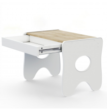 Удобный столик в детскую комнату 70×45×51, детский игральный стол с ящиком, белый с деревом
