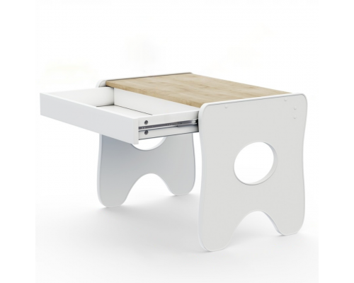 Удобный столик в детскую комнату 70×45×51, детский игральный стол с ящиком, белый с деревом