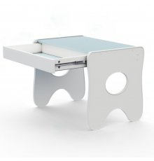 Удобный столик в детскую комнату 70×45×51, детский игральный стол с ящиком, белый с голубым