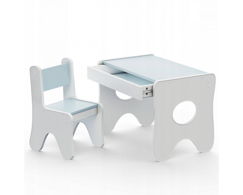 Удобный столик в детскую комнату 70×45×51, детский игральный стол с ящиком, белый с голубым