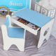 Удобный столик в детскую комнату 70×45×51, детский игральный стол с ящиком, белый с голубым