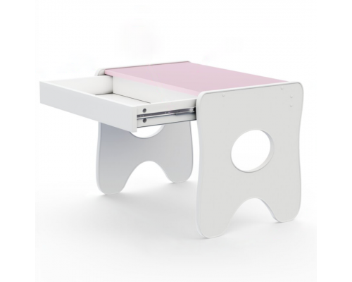 Удобный столик в детскую комнату 70×45×51, детский игральный стол с ящиком, белый с розовым