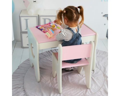 Удобный столик в детскую комнату 70×45×51, детский игральный стол с ящиком, белый с розовым