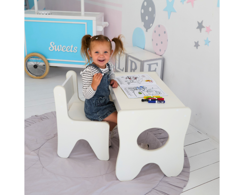 Удобный столик в детскую комнату 70×45×51, детский игральный стол с ящиком, белый