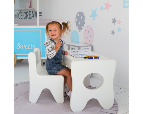 Удобный столик в детскую комнату 70×45×51, детский игральный стол с ящиком, белый