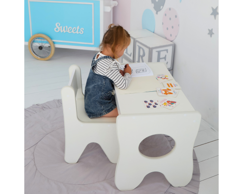 Удобный столик в детскую комнату 70×45×51, детский игральный стол с ящиком, белый
