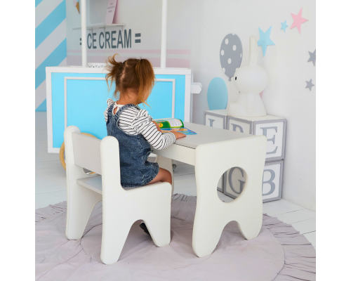 Стульчик в детскую комнату 55×37×33 детский удобный стул для игр, белый с серым