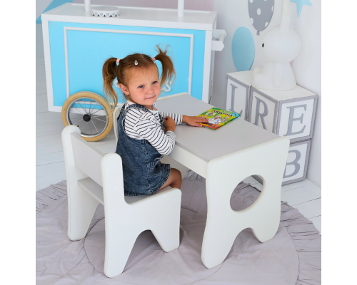 Стульчик в детскую комнату 55×37×33 детский удобный стул для игр, белый с серым