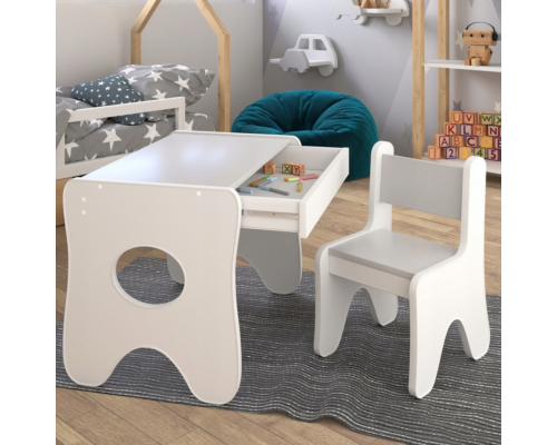 Стульчик в детскую комнату 55×37×33 детский удобный стул для игр, белый с серым