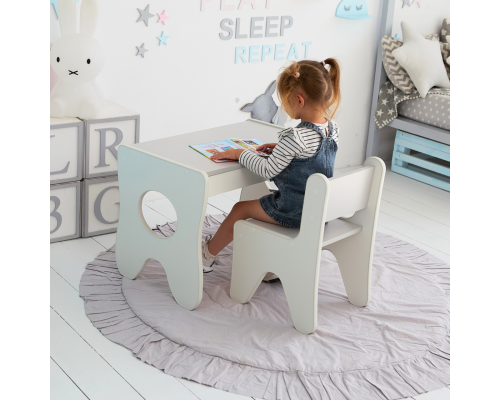 Стульчик в детскую комнату 55×37×33 детский удобный стул для игр, белый с серым