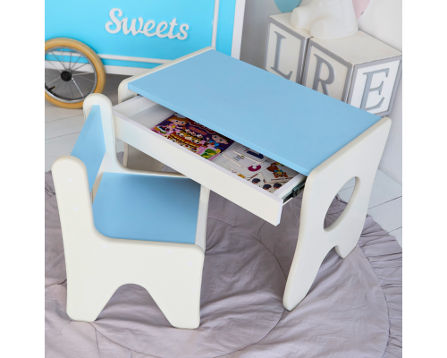 Стульчик в детскую комнату 55×37×33 детский удобный стул для игр, белый с голубым