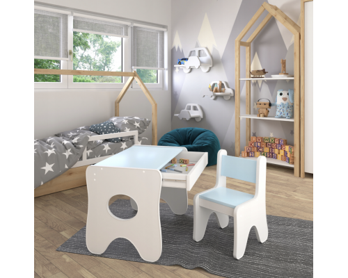 Стульчик в детскую комнату 55×37×33 детский удобный стул для игр, белый с голубым