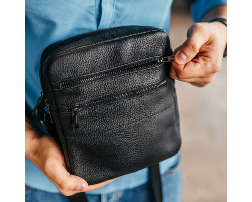 Чоловіча шкіряна чорна сумка через плече Detroit