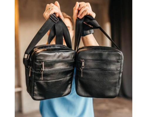 Чоловіча шкіряна чорна сумка через плече Detroit