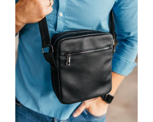 Чоловіча шкіряна чорна сумка через плече Detroit
