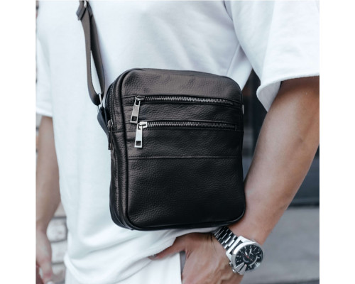 Чоловіча шкіряна чорна сумка через плече Detroit