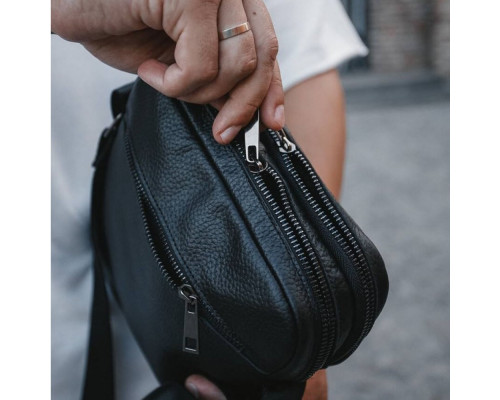 Чоловіча шкіряна чорна сумка через плече Detroit