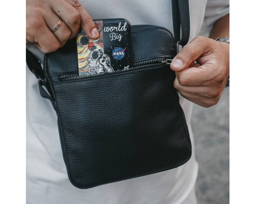 Чоловіча шкіряна чорна сумка через плече Detroit