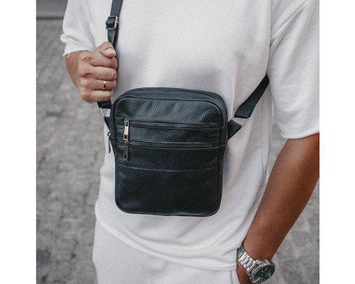 Чоловіча шкіряна чорна сумка через плече Detroit