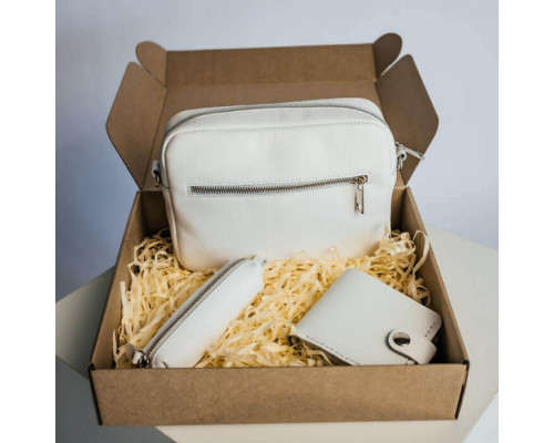 Жіночий набір ЦЕ ВСЕ ТОБІ з сумки Джорджія бежева, гаманця Біфолд та ключниці в білому кольорі