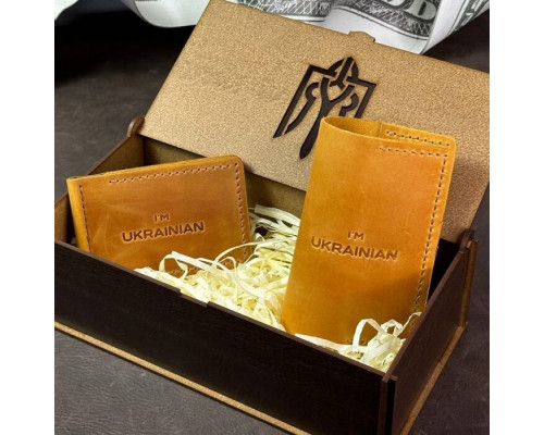 Подарунковий чоловічий набір із затискача для грошей та обкладинки на паспорт