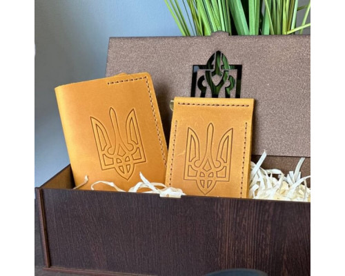 Подарунковий чоловічий набір із затискача для грошей та обкладинки на паспорт