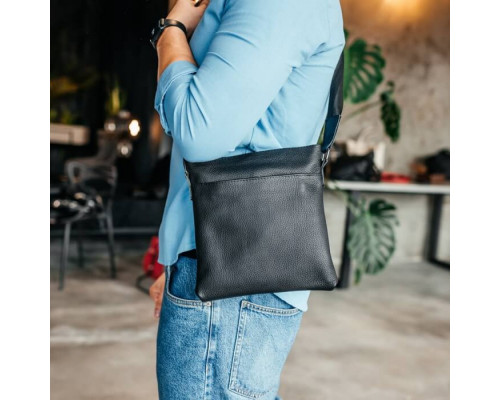 Чоловіча шкіряна сумка через плече чорна Flash Up