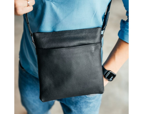 Чоловіча шкіряна сумка через плече чорна Flash Up