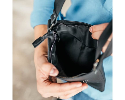 Чоловіча шкіряна сумка через плече чорна Flash Up