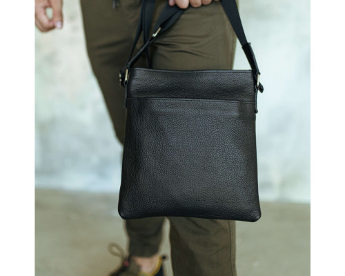 Чоловіча шкіряна сумка через плече чорна Flash Up